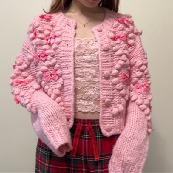 Dolls Kill Sugar Thrillz Coquette Bow Pink Cardigan - Picture 4 of 8